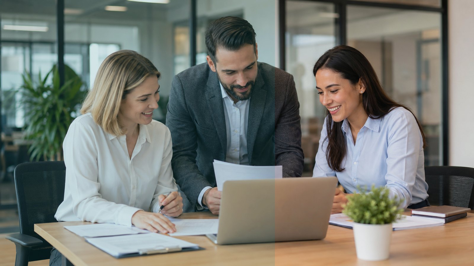 Professionnels analysant des documents dans un bureau